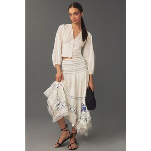 New By Anthropologie Smocked Asymmetrical Skirt Size M
